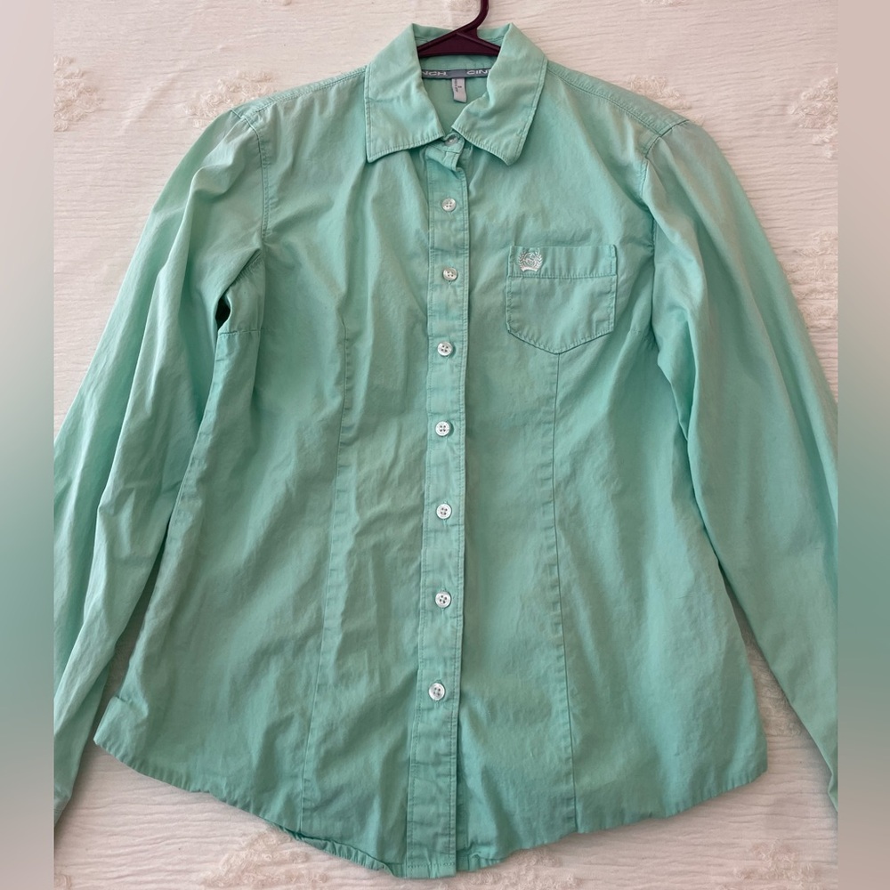 CINCH WOMEN'S SOLID GREEN BUTTON DOWN WESTERN SHIRT